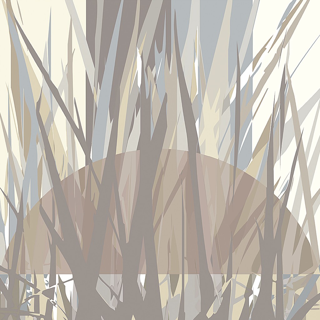 Rod Neer, Grass On Earth Variation I (Sonnenuntergang, Landschaft, modern, Gräser, Dynamik, Pop/Op Art, Pop Art, Kult, Vintage, Wohnzimmer, Treppenhaus, Jugendzimmer, blass, grau-blau)