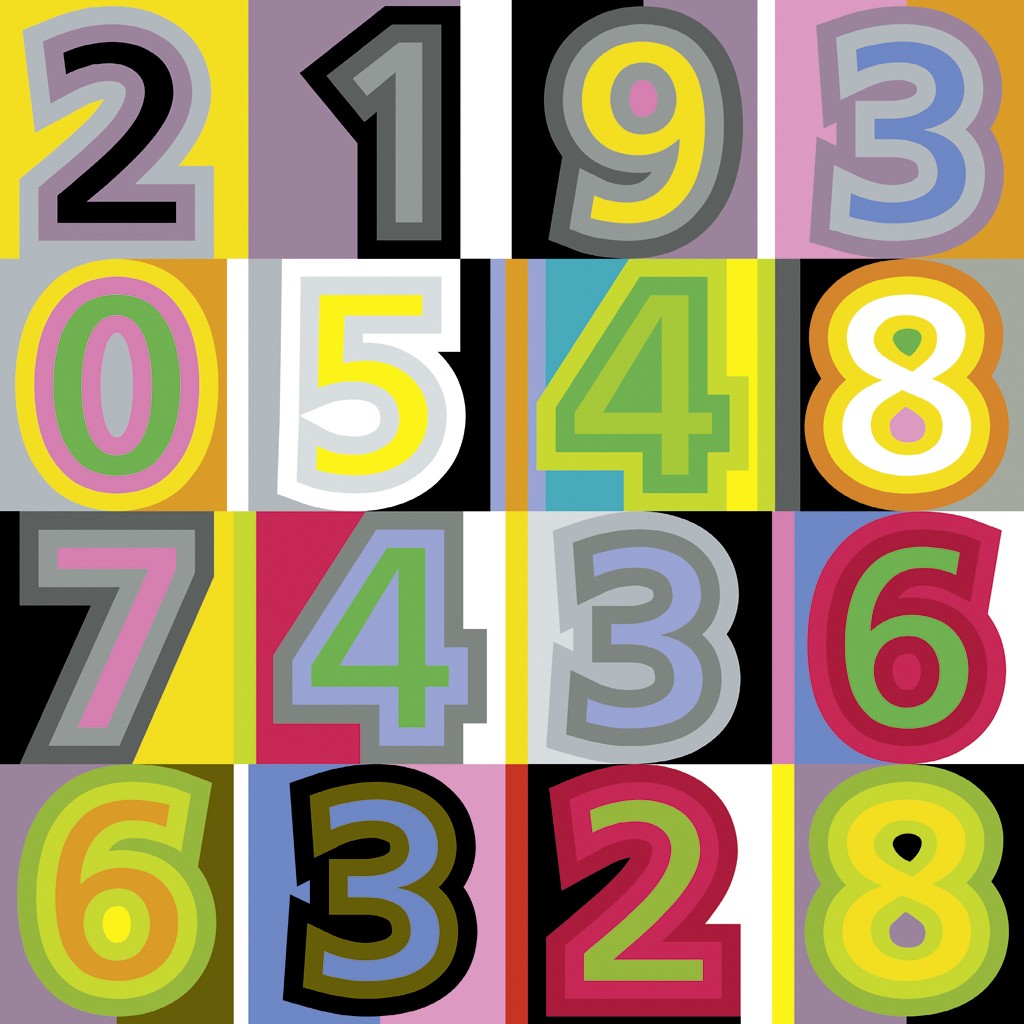 Rod Neer, Numbers (Zahlen, Ziffern, Nummern, Blockzahlen, Zahlenreihe, geometrisch,  Pop/Op Art, Pop Art, Treppenhaus, Jugendzimmer, Wohnzimmer, Grafik, bunt)