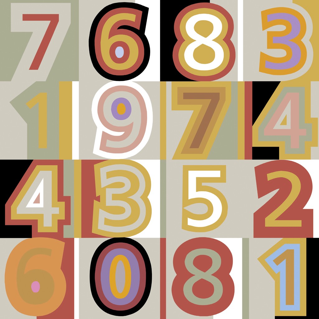 Rod Neer, More Numbers (Zahlen, Ziffern, Nummern, Blockzahlen, Zahlenreihe, geometrisch,  Pop/Op Art, Pop Art, Treppenhaus, Jugendzimmer, Wohnzimmer, Grafik, bunt)