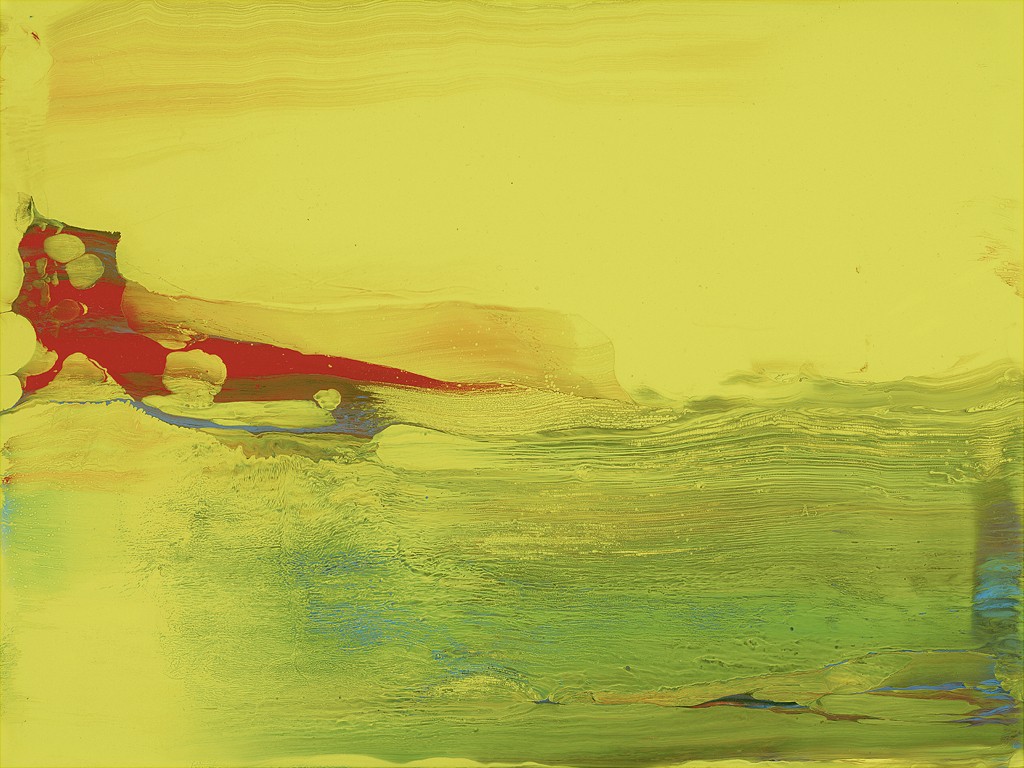 Johann Nußbächer, Float (Abstrakt, Malerei, Farbflächen, Farbschlieren, Farbverläufe, Business, Wohnzimmer, Treppenhaus, modern, leuchtend, gelb/grün)