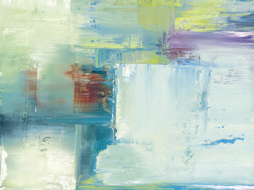 Johann Nußbächer, Grünbereich (Abstrakt, Malerei, Farbflächen, Farbschlieren, Farbverläufe, Business, Wohnzimmer, Treppenhaus, modern,  bunt)
