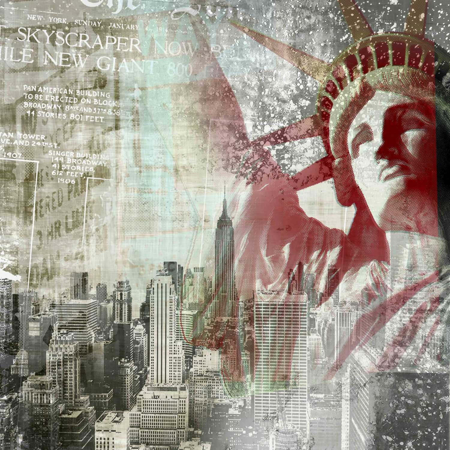 Peter Sander, New York (New York, Wahrzeichen, Freiheitsstatue, Skyline, Fotokunst, Popart, modern, illustrativ, Wunschgröße, Treppenhaus, Wohnzimmer,)
