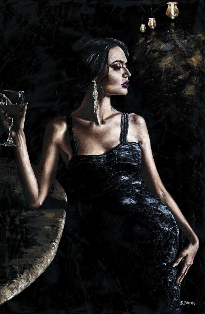 Konfiguration benutzen (Frau, erotisch, Eleganz, Diva, Nachtszene, Malerei, zeitgenössischer Realismus, Wohnzimmer, Bar, Esszimmer, Wunschgröße, bunt)