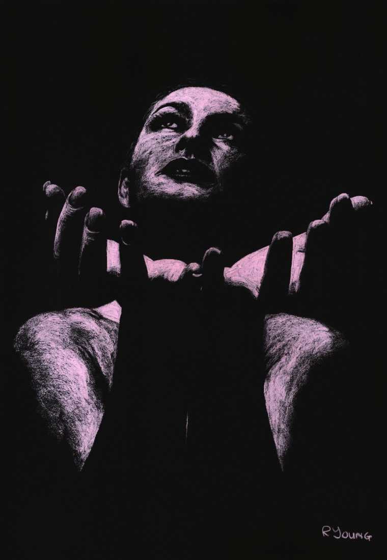 Konfiguration benutzen (Portrait, Gesicht, Blick, Hände, Frau, Malerei, zeitgenössischer Realismus, Wohnzimmer, Treppenhaus, Wunschgröße, schwarz/weiß)
