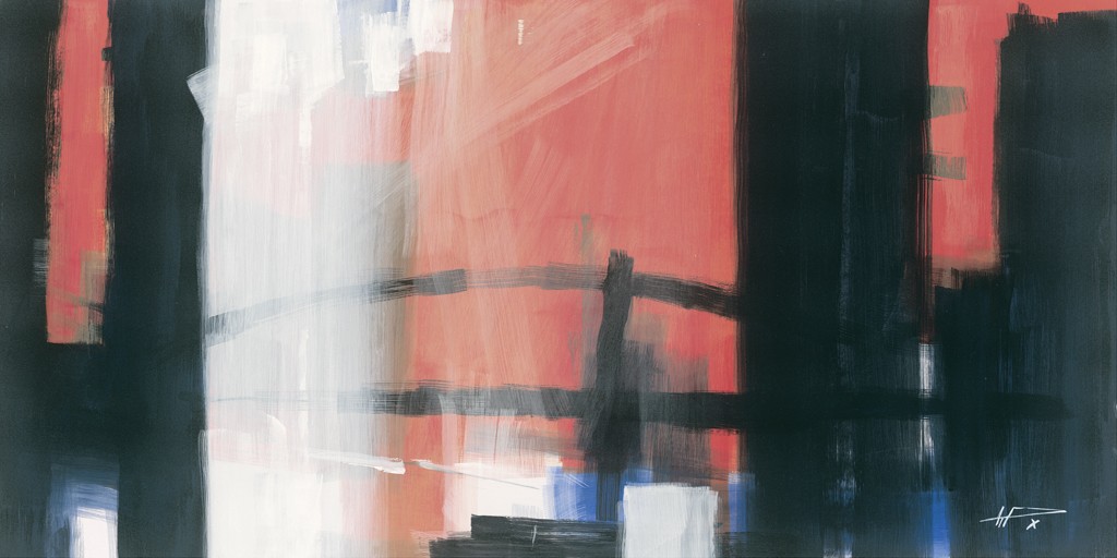 Wolfgang Pfortner, Hafenviertel (Abstrakt, abstrakte Malerei, Streifen, Architektur, Gebäude, abstrahiert, Wohnzimmer, Büro, Business)