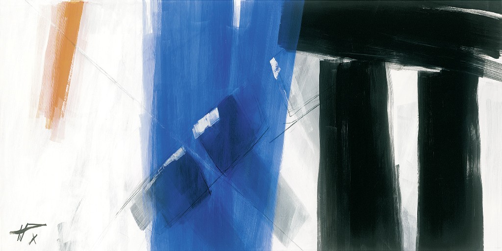 Wolfgang Pfortner, Verblauung II (Abstrakt, abstrakte Malerei, Streifen, geometrische Formen, Muster, Wohnzimmer, Büro, Business)