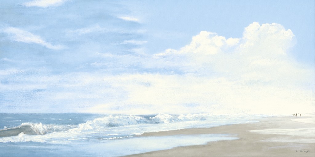 Anne Plechinger, Die See III (Meer, Strand, Sand, Wellen. Gischt, Himmel, Horizont,  zeitgenössisch, Meeresbrise, maritim, Wohnzimmer, Arztpraxis, bunt)