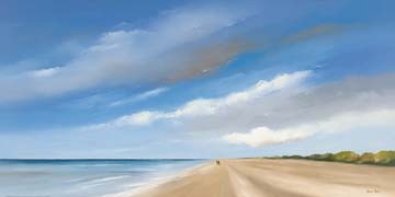 Hans Paus, Along the Sea I (Meeresbrise, Meer, Horizont, Wolken, Strand, Sommer, Meeresbrise, Landschaften, Wolken moderne Malerei, Wohnzimmer, bunt)