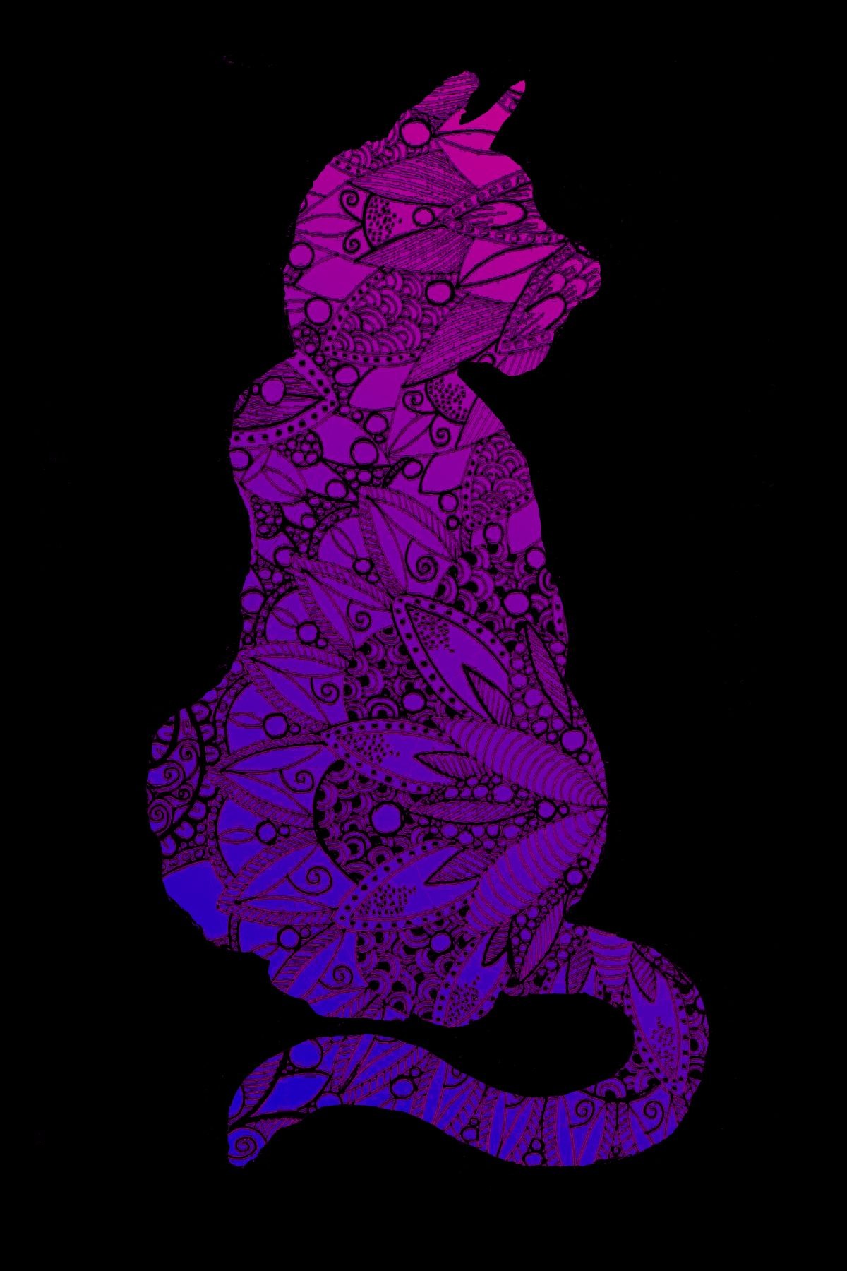Konfiguration benutzen (Katze, Tiere, Silhouette,  Mandala, florale, Muster,   Kreis,  Wunschgröße, zeitgenössisch, Treppenhaus, Wohnzimmer, Jugendzimmer, lila/schwarz)