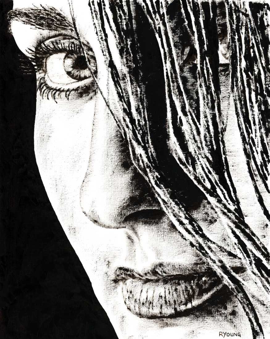Konfiguration benutzen (Portrait, Gesicht, Blick, Frau, Malerei, zeitgenössischer Realismus, Wohnzimmer, Treppenhaus, Wunschgröße, schwarz/weiß)