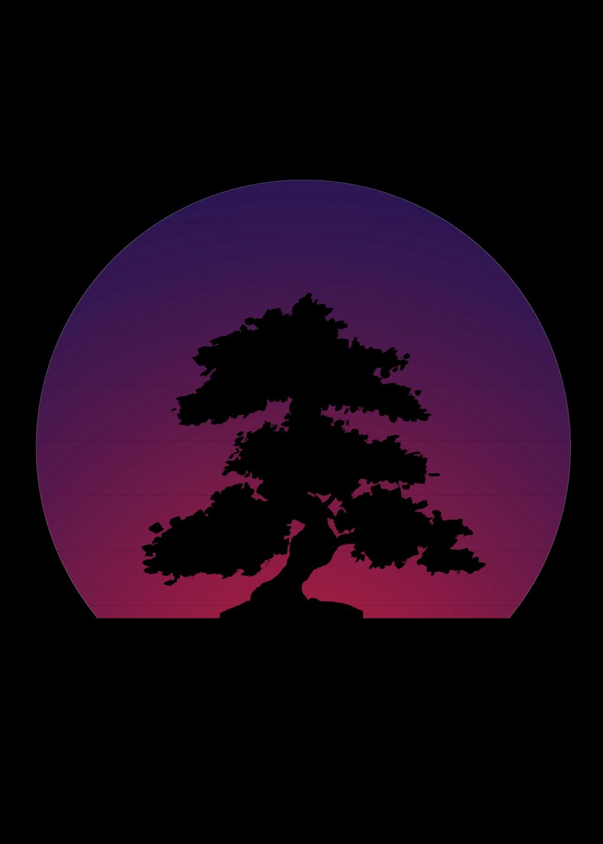 Konfiguration benutzen (Bonsai, Baum, Japanisch, Retro, Silhouette, Schatten,  Himmel, Kreis, Aquarell,  Wunschgröße, zeitgenössisch, Treppenhaus, Wohnzimmer, Jugendzimmer, schwarz/lila)