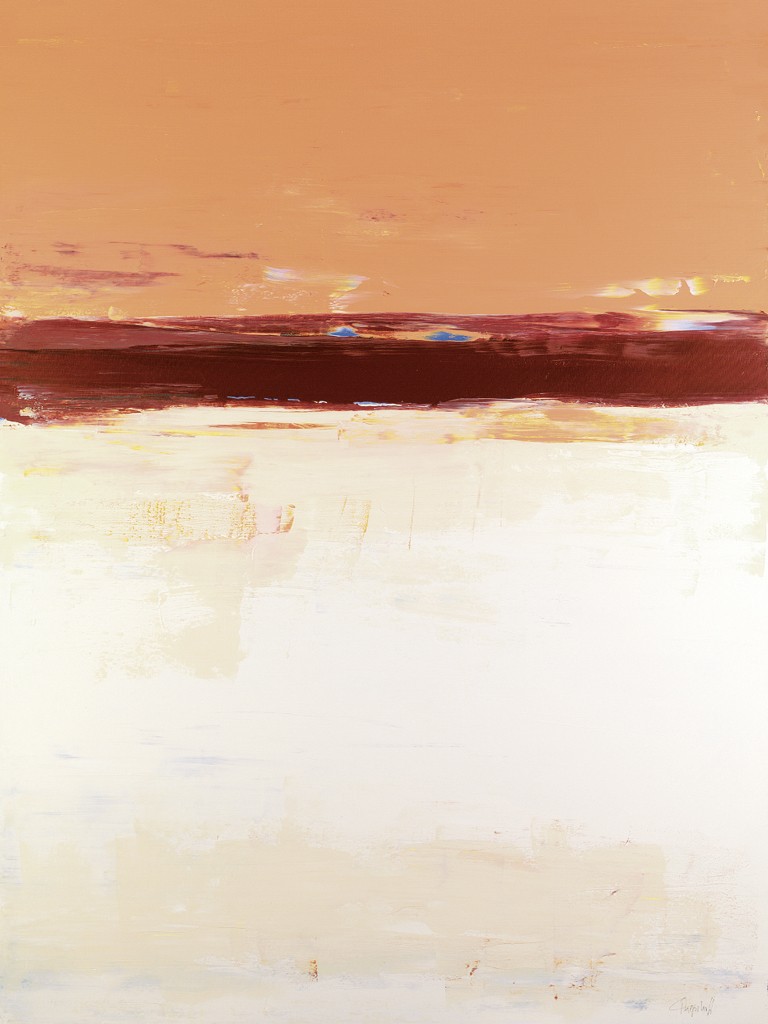 Cornelia Riepshoff, Horizonte Sand (Malerei, abstrakt, Farbflächen, Farbfelder, Horizontale Streifen, zeitgenössisch, Kunst der Gegenwart & Moderne, Erdtöne)