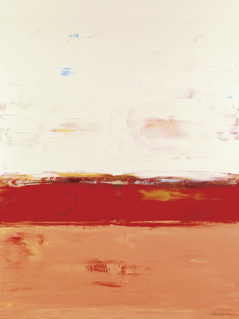 Cornelia Riepshoff, Horizonte Ton (Malerei, abstrakt, Farbflächen, Farbfelder, Horizontale Streifen, zeitgenössisch, Kunst der Gegenwart & Moderne,rot/bunt)