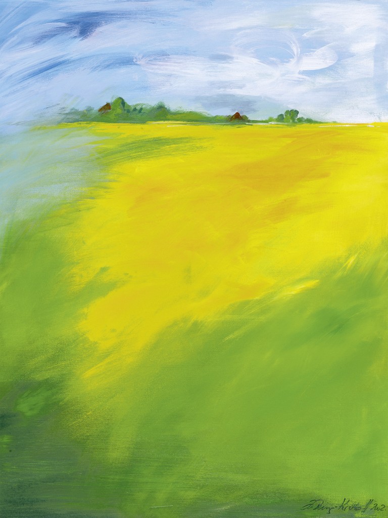 Martina Reinig-Kirchhoff, Rapsfeld (Landschaft, Landschaftsmalerei, Rapsfelder, Himmel, modern, impressionistisch, Horizont, Norddeutschland, Wohnzimmer)