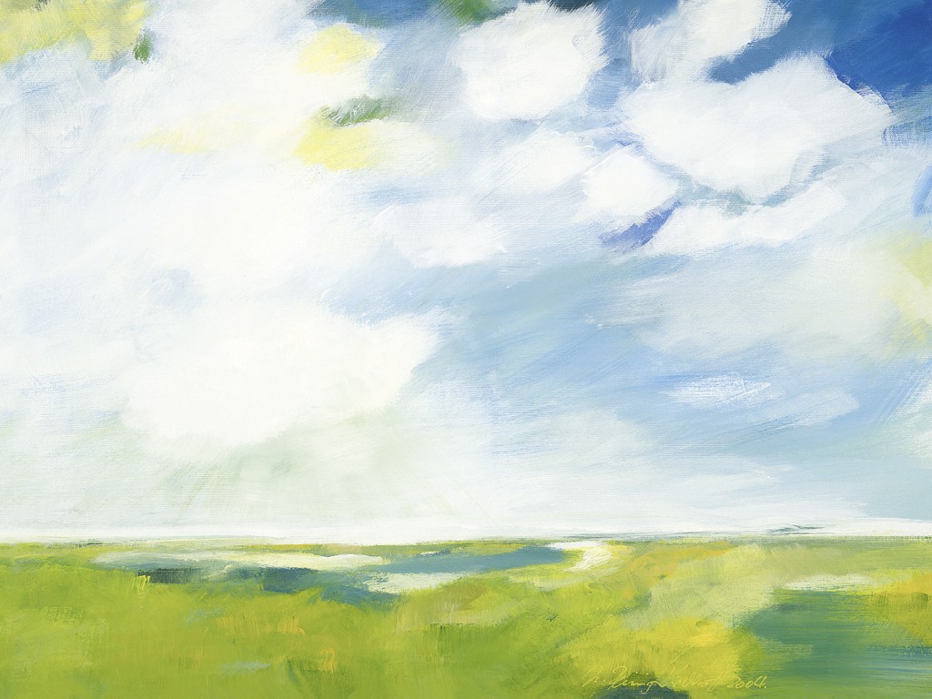 Martina Reinig-Kirchhoff,  In der Marsch (Landschaft, Landschaftsmalerei, Schwemmland, Himmel, modern, impressionistisch, Horizont, Norddeutschland, Wohnzimmer)