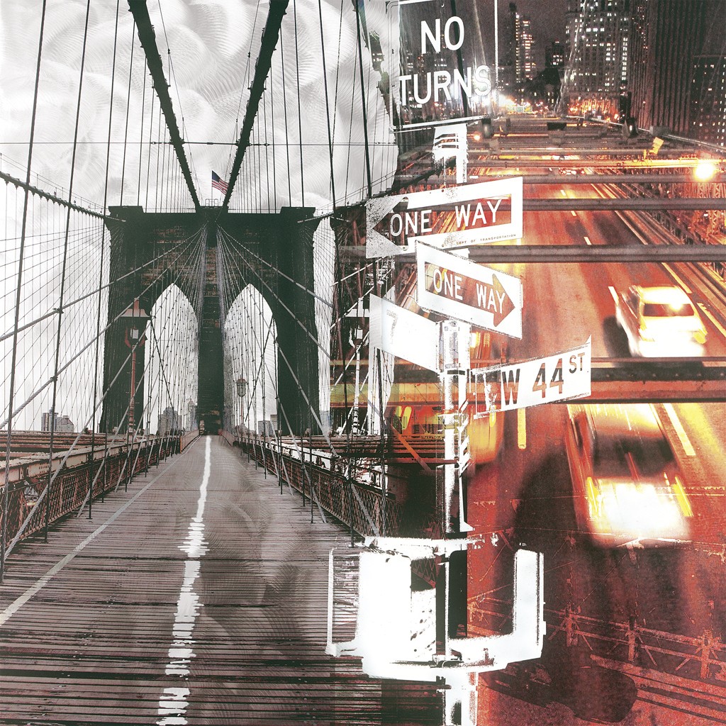 Oliver Rossdeutscher, No Turns (Brücke, Brooklyn Bridge, Straße, Einbahnstraße, Schilder, Nachtszene, New York, Städte, USA, Fotokunst, Treppenhaus, Wohnzimmer, Um die Welt)