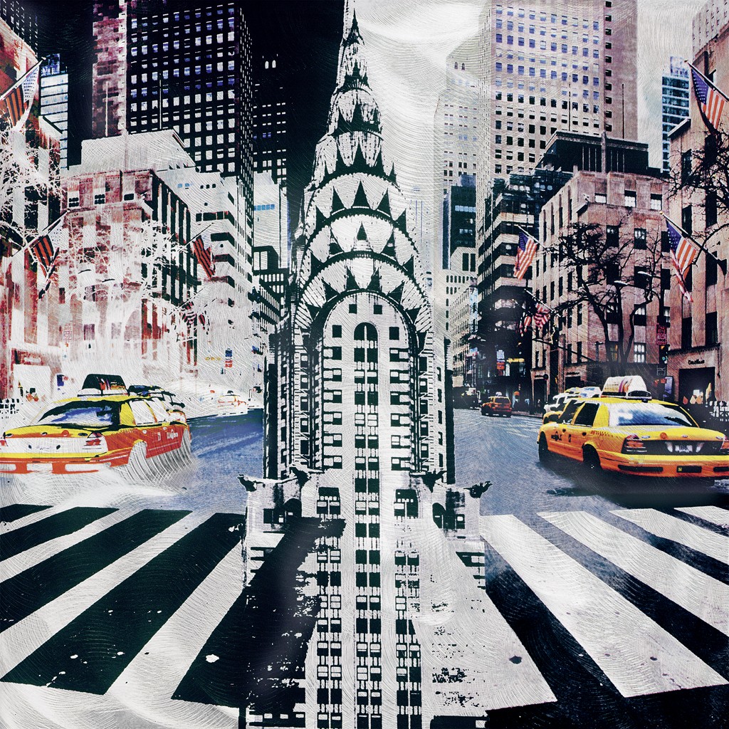 Oliver Rossdeutscher, Stripes (New York, Städte, USA,  Zebrastreifen,Hochhäuser, City,  gelbes Taxi, Chrysler Building,  Fotokunst, Treppenhaus, Wohnzimmer, Um die Welt)