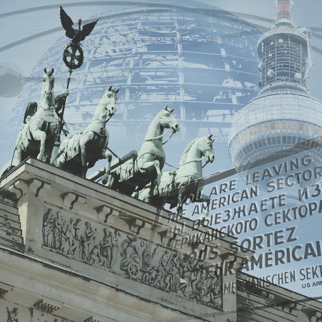 Oliver Rossdeutscher, Leaving Berlin (Berlin, Fernsehturm, Quadriga, Brandenburger Tor, Sektor, Reichstagkuppel, Städte, Fotokunst, Treppenhaus, Wohnzimmer, XX-Um die Welt)