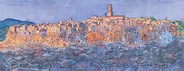 Ralf Westphal, Pitigliano (Stadt, historisch, Landschaft, Idylle, Italien, Malerei, modern, dekorativ, Wohnzimmer, Treppenhaus, bunt)