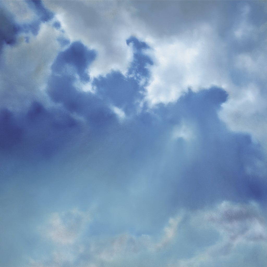 Annette Schmucker, Ein Stück vom Himmel (Himmel, Wolken, Atmosphäre, Universum, Unendlichkeit, Schlafzimmer, Treppenhaus, Wohnzimmer, Malerei, blau/weiß)