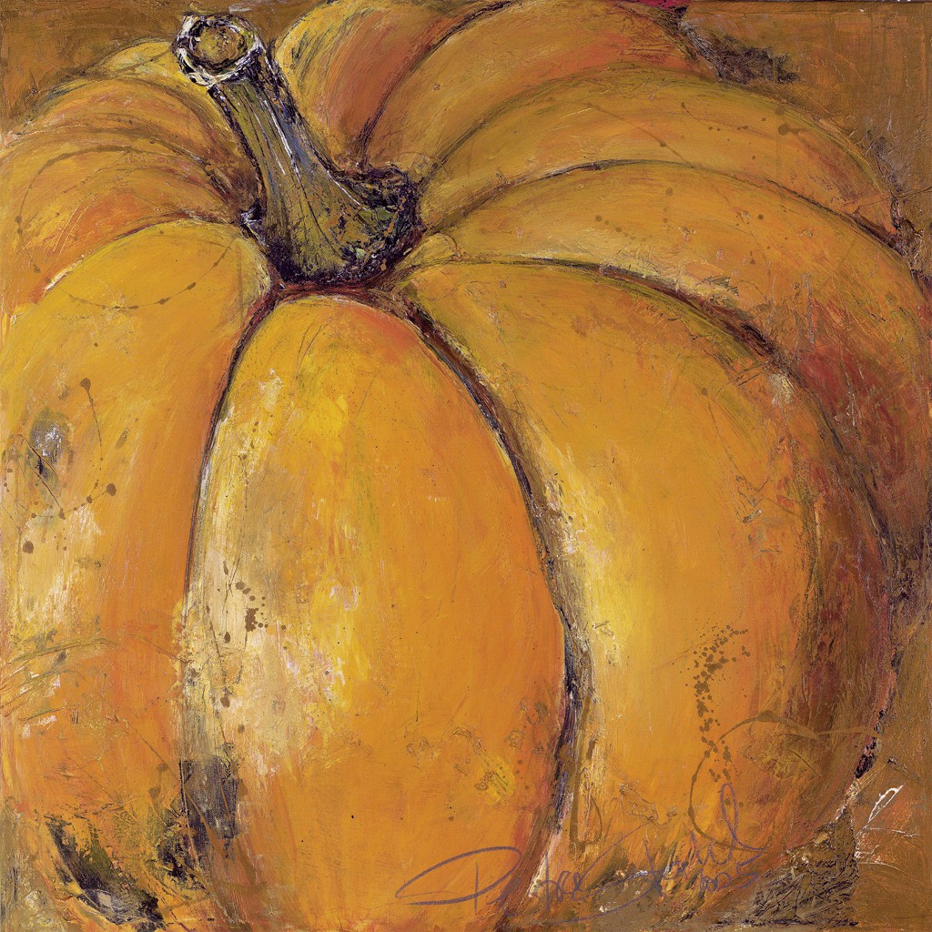 Petra Stahl, Der große Kürbis (Kürbis, Gemüse, Herbst, modern, Malerei, zeitgenössisch, Malerei, Esszimmer, Küche, Wohnzimmer, Gatronomie, orange)