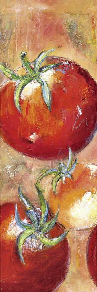 Petra Stahl, Mehr Tomaten I (Tomaten, Früchte, modern, Malerei, zeitgenössisch, Malerei, Esszimmer, Küche, Wohnzimmer, Gatronomie, rot/orange)