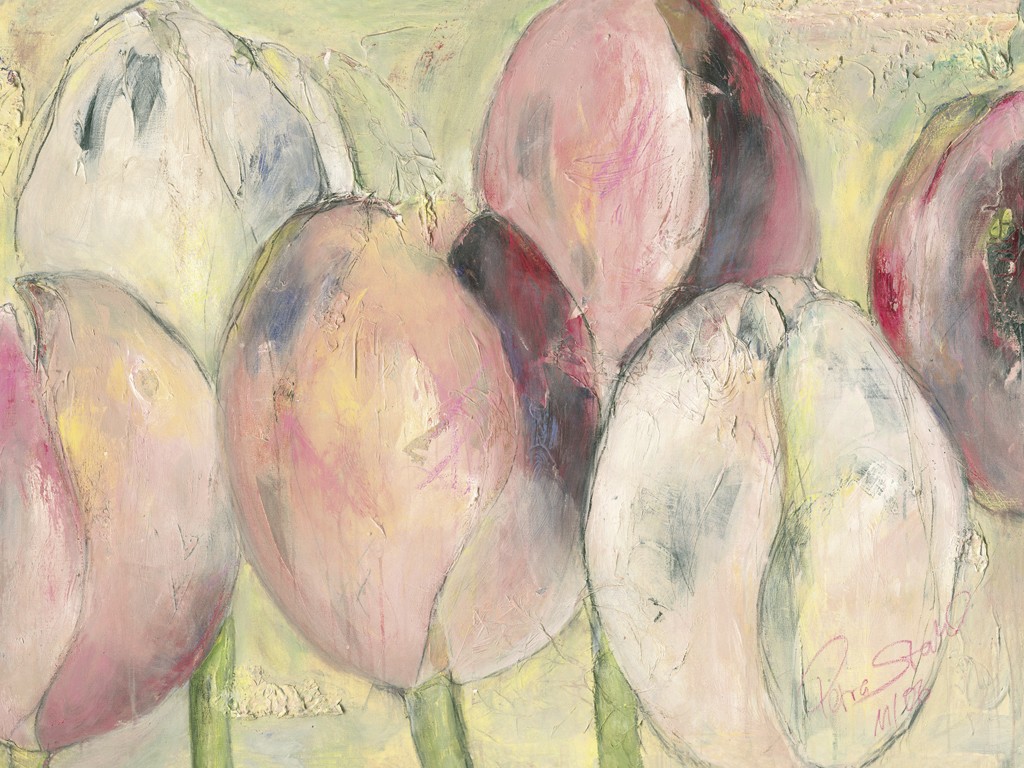 Petra Stahl, Heart´s Delight I (Tulpen, Blumen, Blüten, modern, Malerei, zeitgenössisch, Esszimmer, Wohnzimmer, Treppenhaus, pastell)