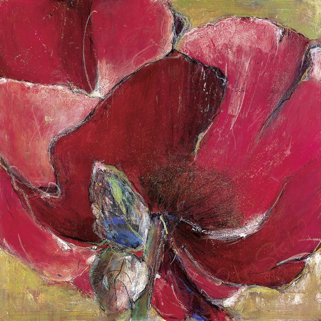 Petra Stahl, Weiter südlich I (roter Mohn) (Mohn, Mohnblüte, Blumen, Blüten, modern, Malerei, zeitgenössisch, Esszimmer, Wohnzimmer, Treppenhaus, rot)