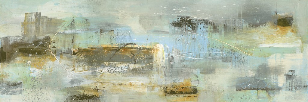 Petra Stahl, Cardiff (Abstrakt, Modern, Landschaft, zeitgenössisch, gespachtelt,  Muster, abstrakte Malerei, Wohnzimmer, Treppenhaus, Büro, blau/grau)