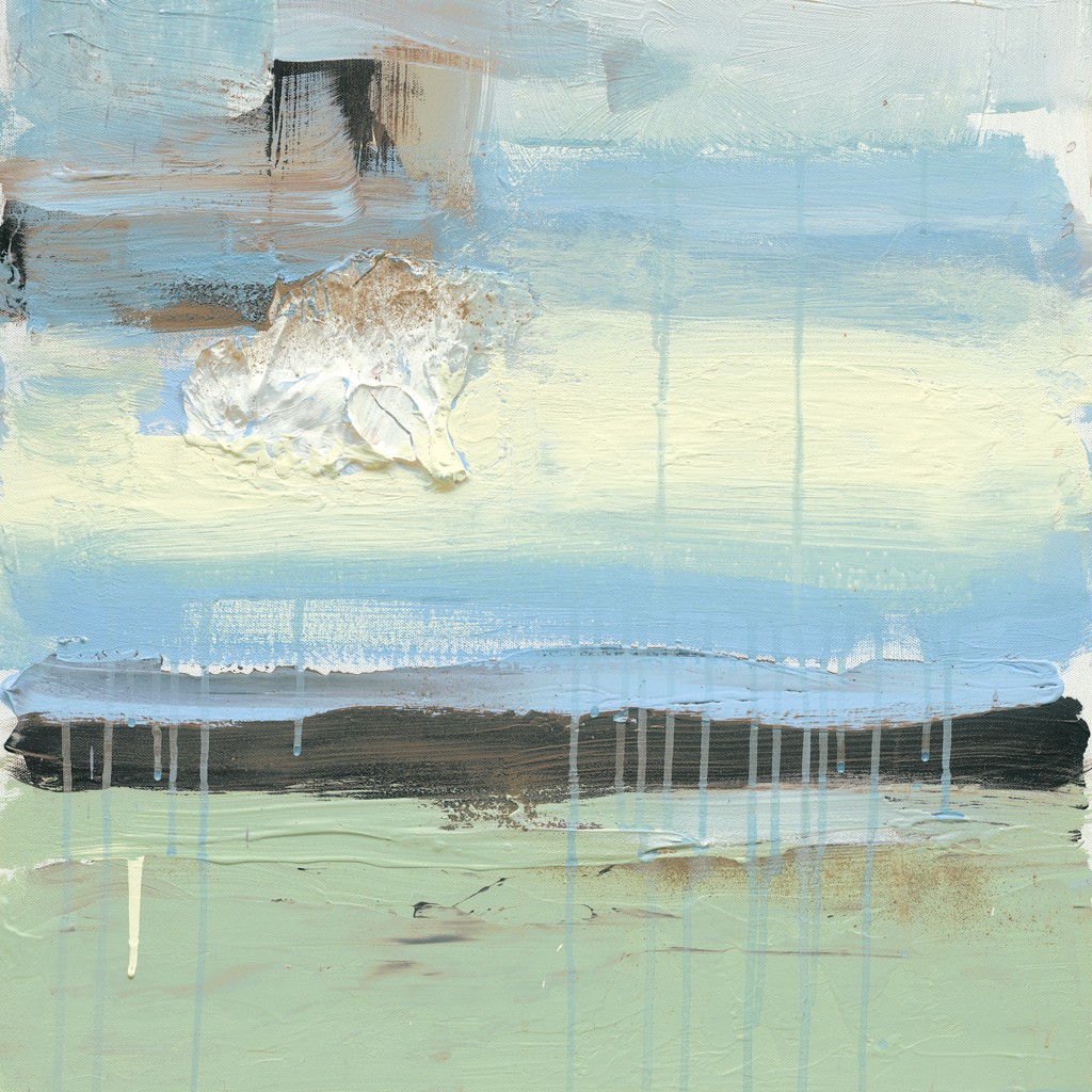 Petra Stahl, Summer Pastels II  (Abstrakt, Modern, Landschaft, Farbtränen, zeitgenössisch, gespachtelt,  Muster, abstrakte Malerei, Wohnzimmer, Treppenhaus, Büro, Business, hellblau/bunt)