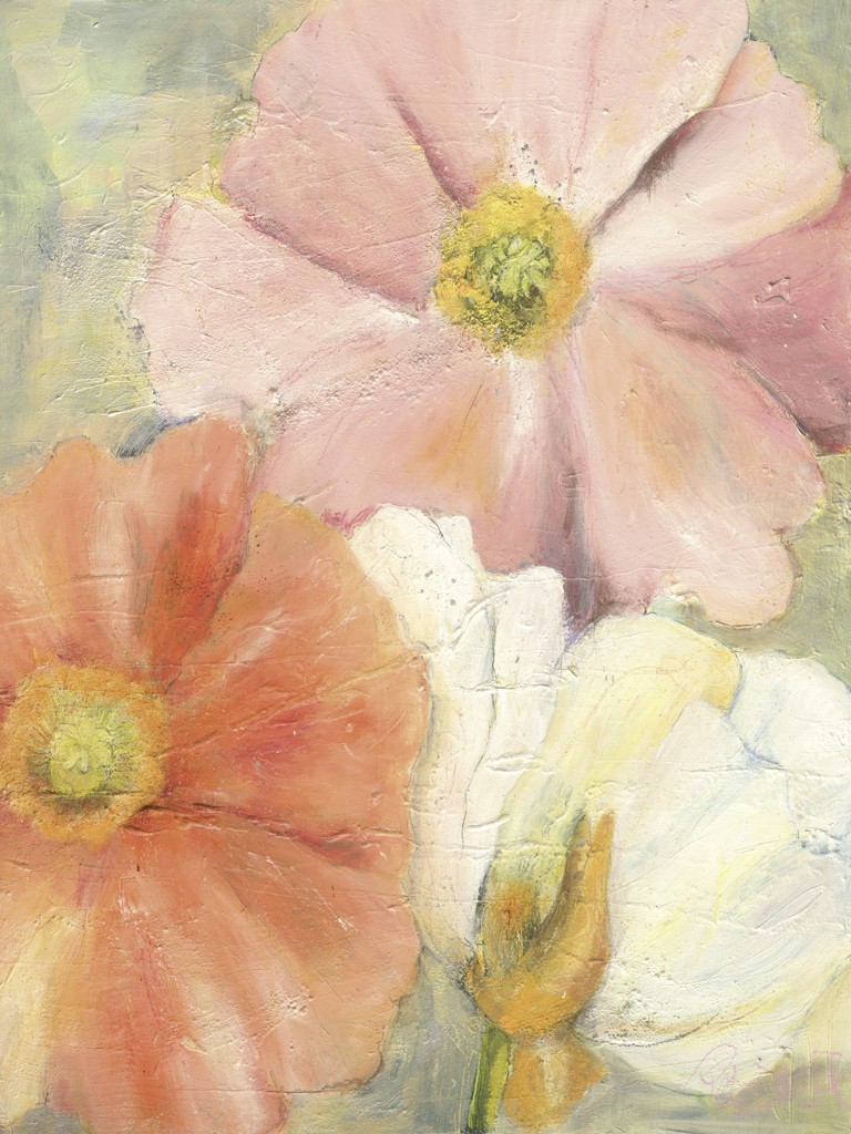 Petra Stahl, Traum von Frühling (Blumen, Frühlinghsblumen Blütenblätter, modern, Malerei, pastos, zeitgenössisch, Esszimmer, Wohnzimmer, Treppenhaus, pastell)