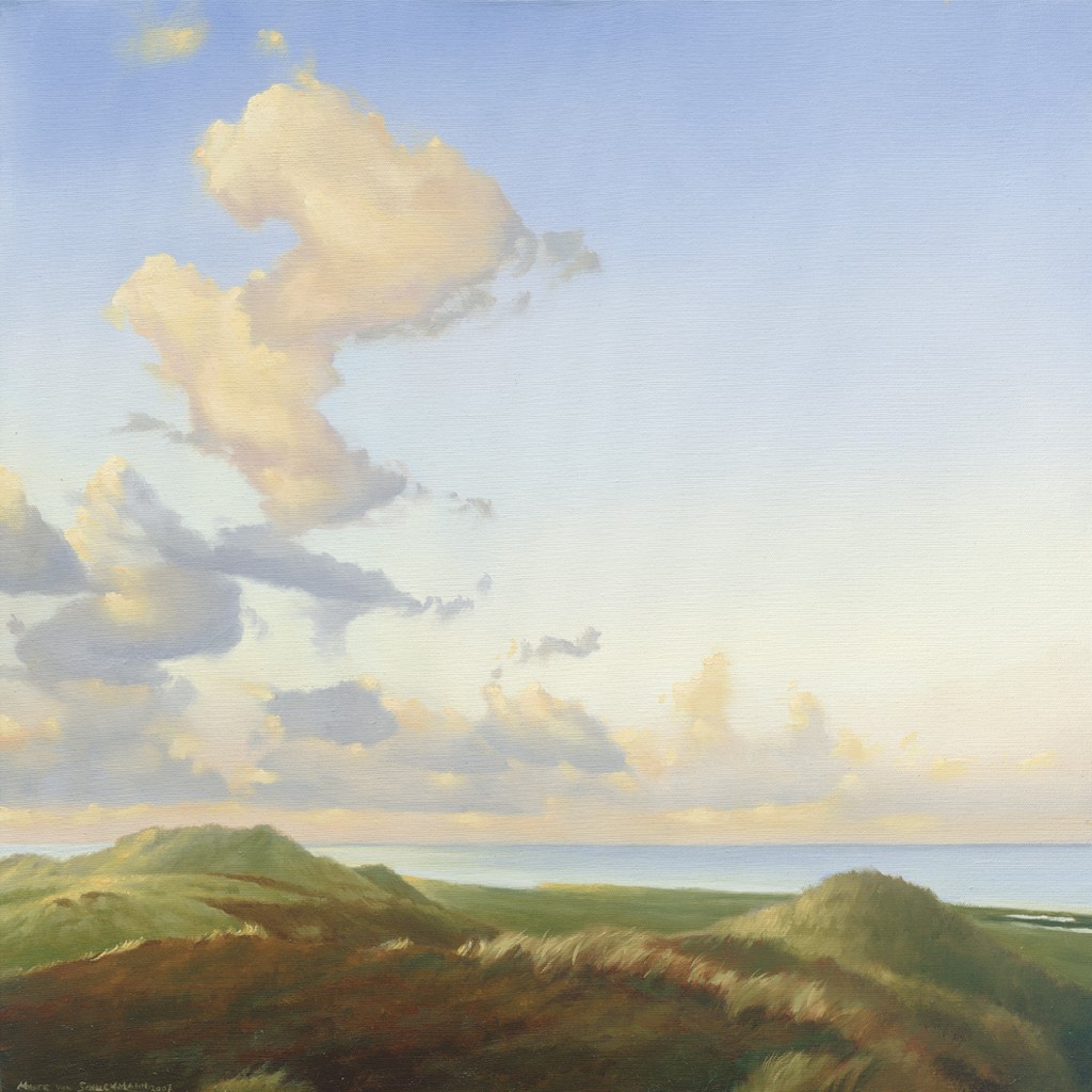 Malte von Schuckmann, Abendwolken (Meer, Dünen, Landschaft, Horizont, Wolken, Meeresbrise, Wohnzimmer, Treppenhaus, Malerei, bunt)