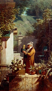 Carl Spitzweg, Der Kaktusfreund (Malerei, Klassiker, Kaktus, Rentner, Garten, Hobby, Gärtnerei, Sonnenlicht, Spätromantik, Hobby, Wohnzimmer, bunt)