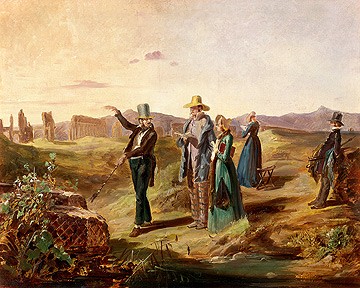 Carl Spitzweg, Engländer in der Campagna (Malerei, Klassiker, Touristen, Italien, Ruinen, Besichtigung, Sight Seeing, Reiseleiter, Spätromantik, Wohnzimmer, bunt)