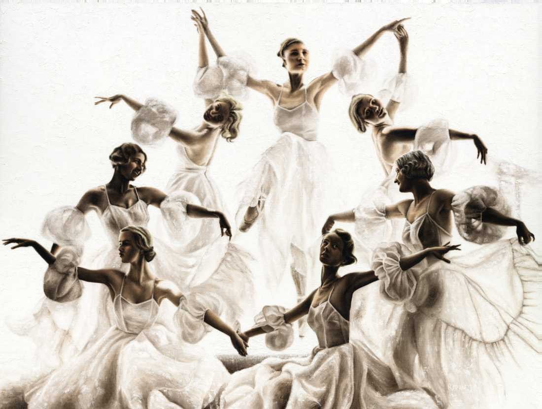 Konfiguration benutzen (Ballerina, Ballett, Tänzerinnen,  Tanz, Frauen, Grazie, Eleganz,  Malerei, zeitgenössischer Realismus, Wohnzimmer,  Wunschgröße, schwarz-weiß)