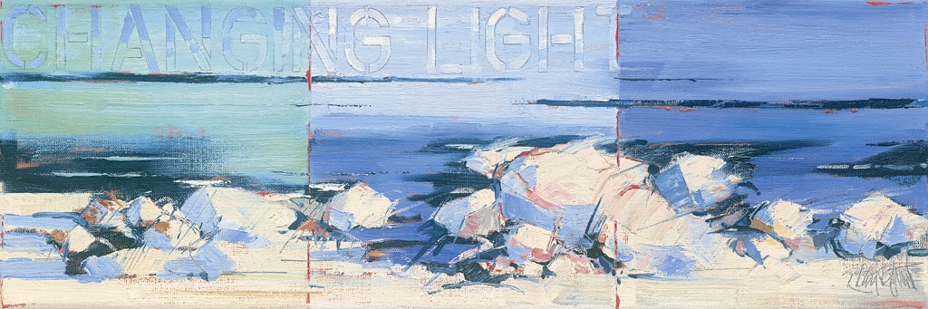 Claus Tegtmeier, Changing Light Spring (Meer, Meeresbrise, Strand, Sand, Steine, Horizont, abstrahiert, modern, Malerei, Wohnzimmer, bunt)