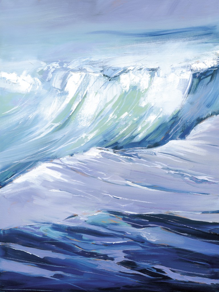 Claus Tegtmeier, Big Wave 2 (Meer, Meeresbrise, Welle, Gischt, Dynamik, abstrahiert, maritim, modern, zeitgenössisch, Treppenhaus, Wohnzimmer, blau)