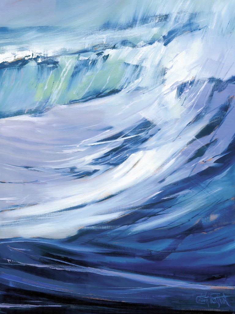 Claus Tegtmeier, Big Wave 3 (Meer, Meeresbrise, Welle, Gischt, Dynamik, abstrahiert, maritim, modern, zeitgenössisch, Treppenhaus, Wohnzimmer, blau)