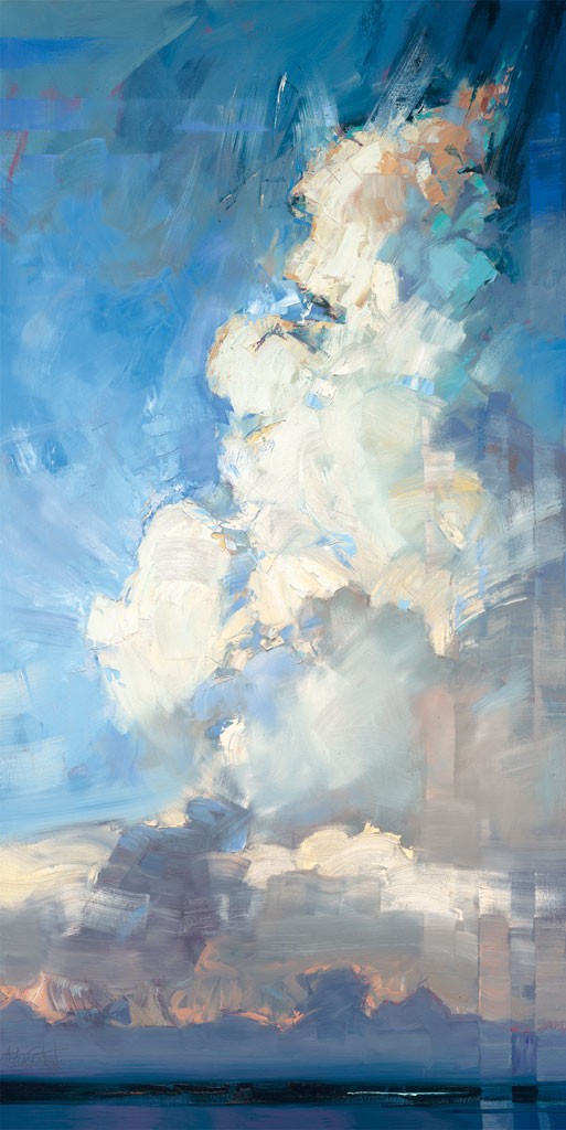 Claus Tegtmeier, Wolkenturm (Himmel, Wolken, Horizont, Meer,  Meeresbrise, abstrahiert, maritim, modern, zeitgenössisch, Treppenhaus, Wohnzimmer, blau)