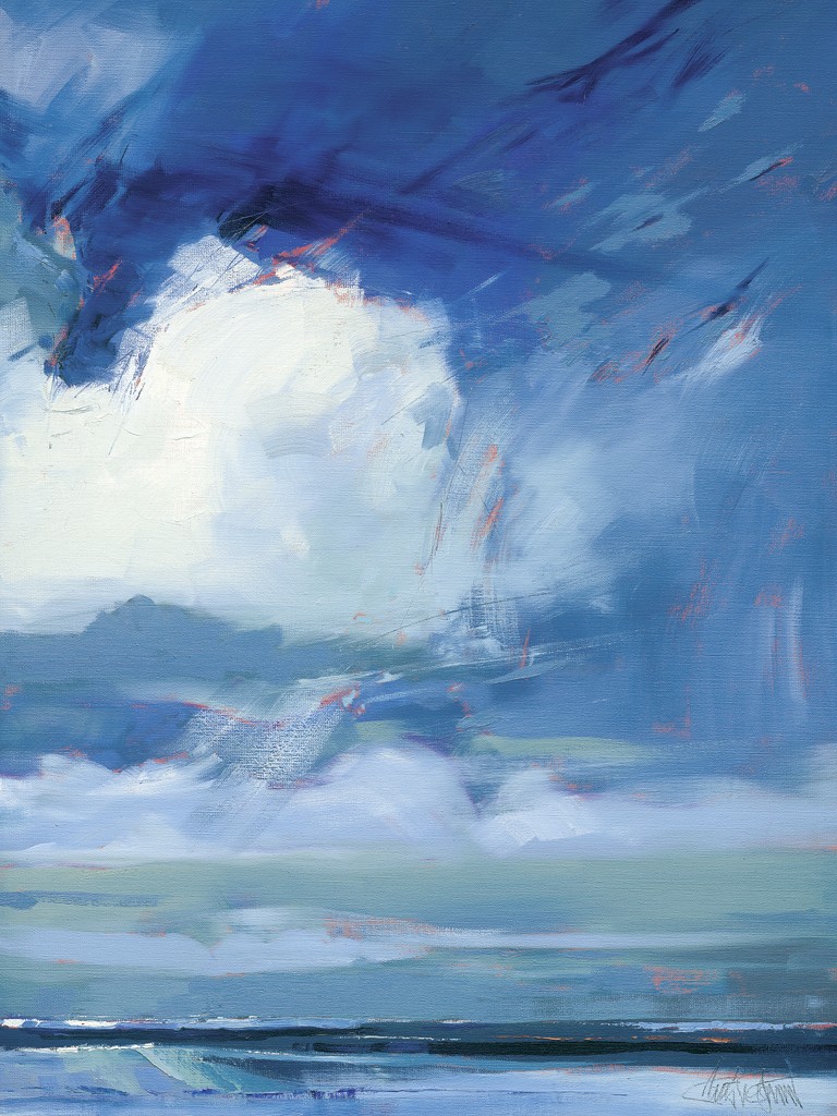 Claus Tegtmeier, Nordseetag 3 (Meer, Meeresbrise, Wolke, Himmel, Wellen, Horizont, abstrahiert, modern, Malerei, Wohnzimmer, bunt)