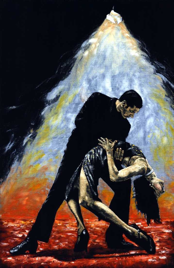 Konfiguration benutzen (Tanzpaar, Tango, erotisch, emotional, Tanz, Frau, Mann, Malerei, zeitgenössischer Realismus, Wohnzimmer, Wunschgröße, bunt)