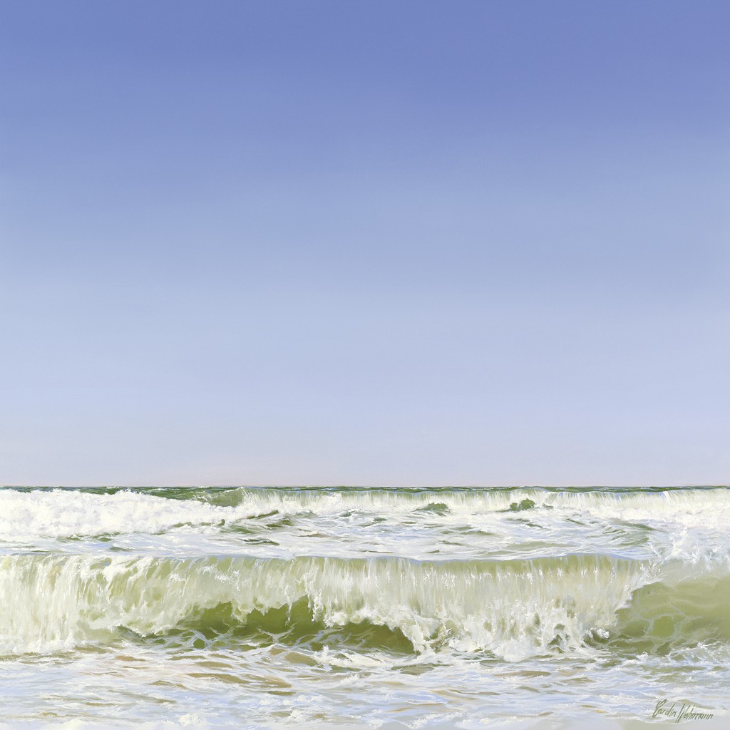 Carolin Wehrmann, Gulf Breakers (Wellen, Meer, Wasser, Gischt, Horizont, Meerebrise, maritim, naturgetreu, Fotorealismus, Malerei, Wohnzimmer, Badezimmer, bunt)