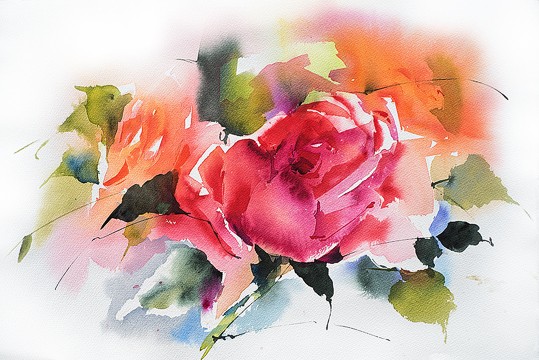 Werner Maier, Die Rose (Blumen, Rosen, Blüten, modern, dekorativ, Treppenhaus, Wohnzimmer, Wunschgröße, Malerei, bunt)