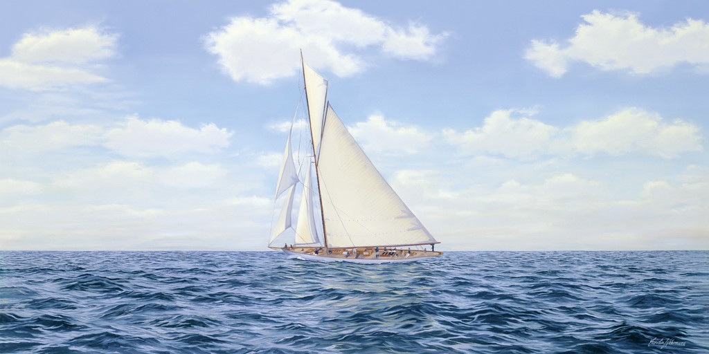 Carolin Wehrmann, Enjoying The Elements (Meer, Wasser,Segelboot, Segelsport, Elemente, Horizont, Wolken, Meerebrise, maritim, naturgetreu, Fotorealismus, Malerei, Wohnzimmer, Badezimmer, bunt)