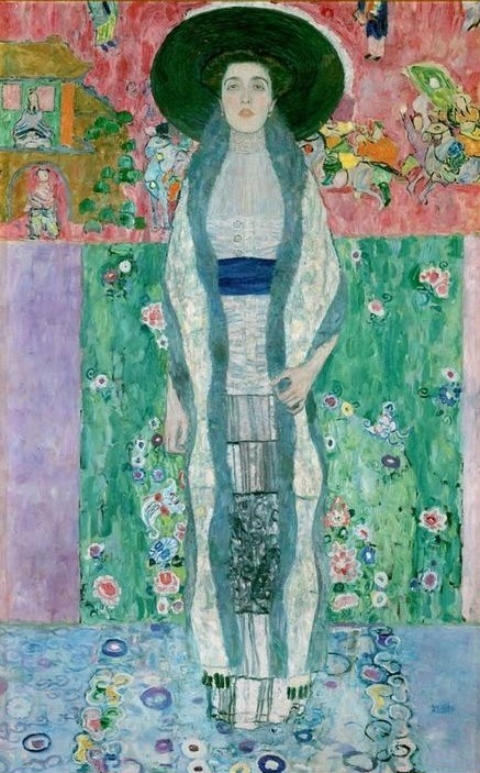 Gustav Klimt, Bildnis Adele Bloch-Bauer II  (Klassische Moderne, dekorativ, Jugendstil, Persönlichkeiten, Frau, Hut, Portrait, Ornamente, geometrische Formen, Wunschgröße, Wohnzimmer, Treppenhaus, Schlafzimmer, Malerei)