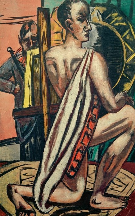 Max Beckmann, untitled (Athlet, Spiegel, Zirkus, Kostüm, Expressionismus, Mensch und Gesellschaft, Wunschgröße, Wohnzimmer, bunt)