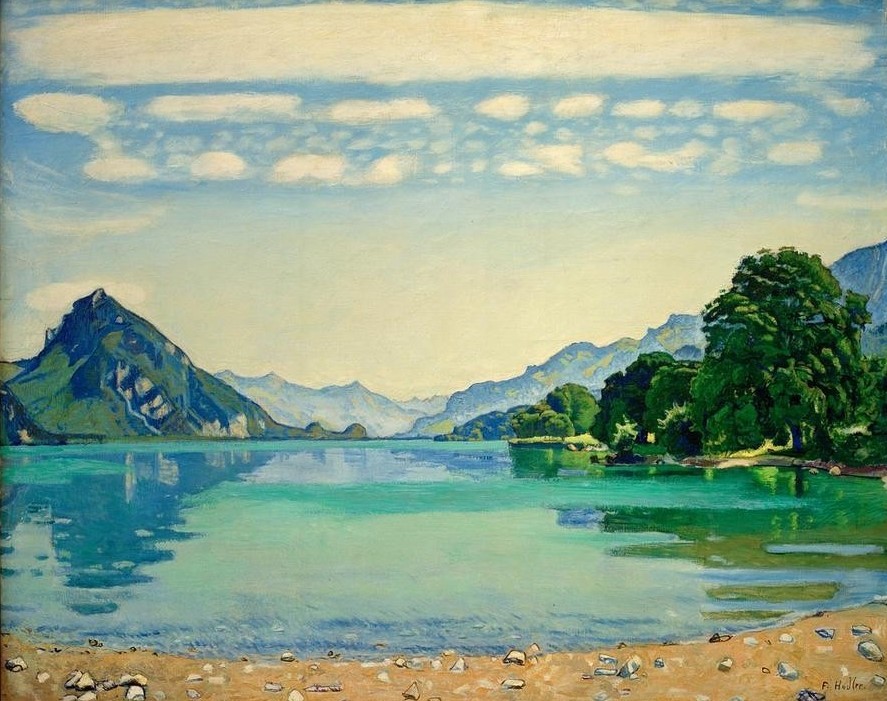 Ferdinand Hodler, Thunersee von Leissigen aus (Gebirge,Jugendstil,Kunst,Landschaft,See,Symbolismus,Schweizerische Kunst,Jahrhundertwende)