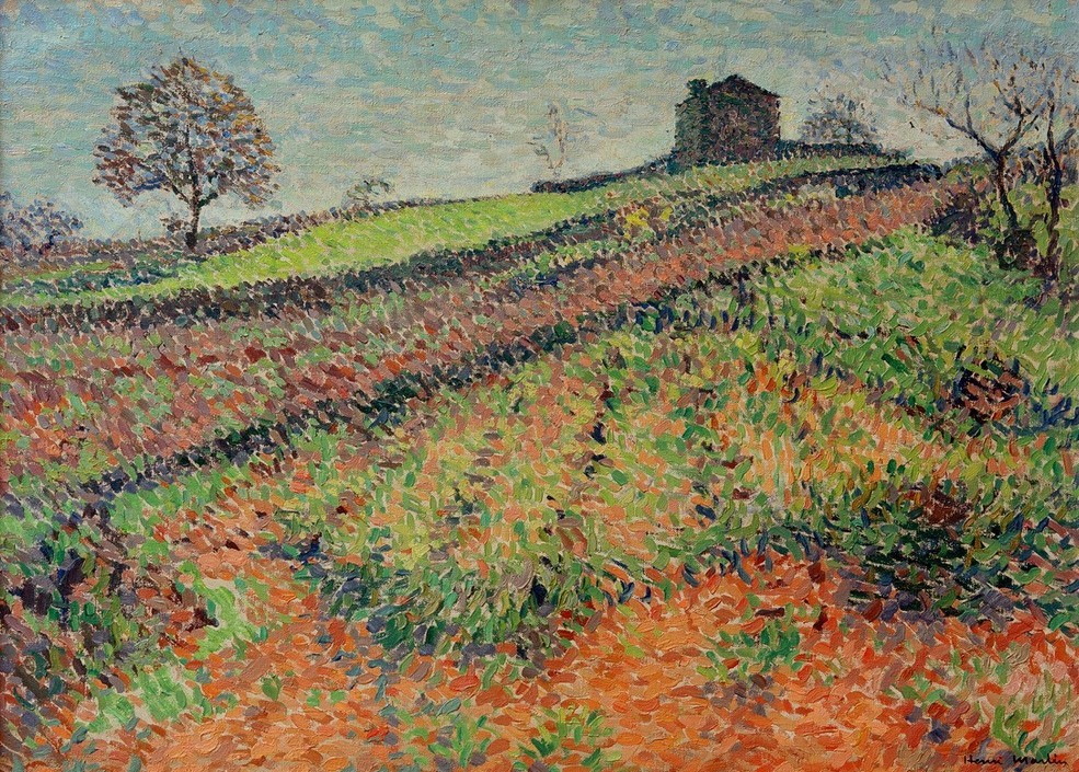 Henri Martin, Paysage (Landschaft, Natur, Felder, Land, Sommer, Impressionismus, Pointilismus, Klassische Moderne, Wohnzimmer, Treppenhaus, Wunschgröße, bunt)