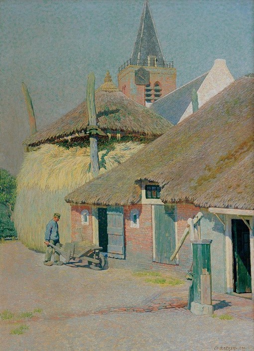 Co Breman, Dorpsgezicht te Blaricum  (Bauernhof, Genre, Dorf, Heuschober, Pointilismus, Klassische Moderne, Malerei, Wunschgröße,Wohnzimmer, Treppenhaus)