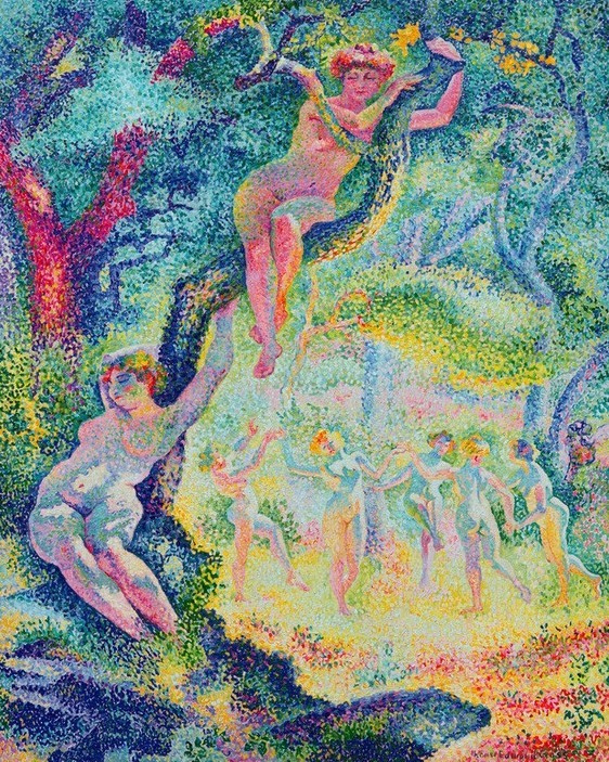 Henri Edmond Cross, La clairière (Garten, nackte Frauen, Reigen, Tanz, Bäume, Garten, Wiese, Pointilismus, klassische Moderne, Wunschgröße, Malerei, Wohnzimmer)